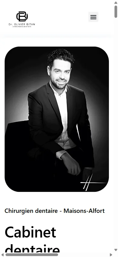 Page d'accueil du cabinet du Dr Olivier Bitan sur mobile, avec portrait du praticien