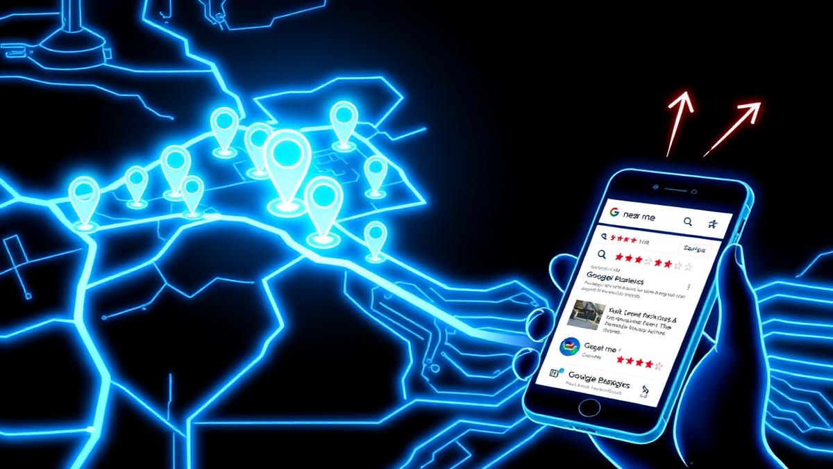 Recherche locale « près de moi » affichant le pack local Google sur mobile avec des fiches d'entreprises géolocalisées